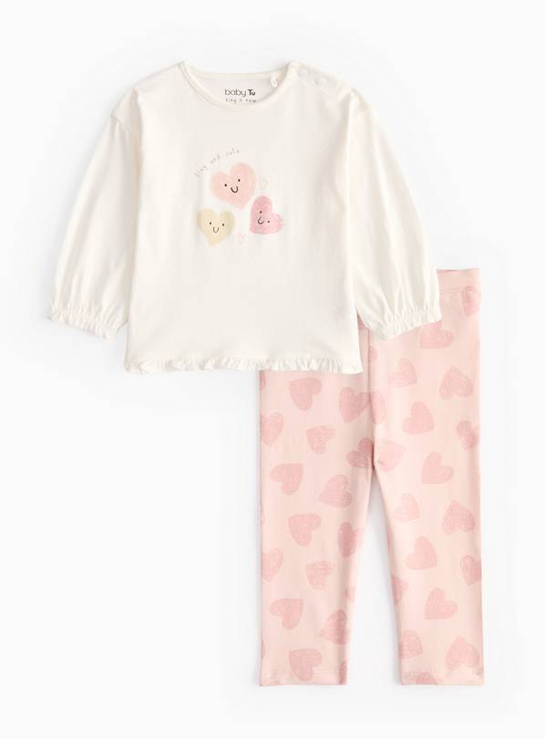 Long Sleeve Top & Heart Printed Leggings  6-9 months